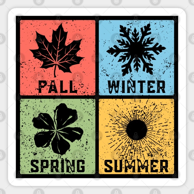 Four Seasons Pop Art Design - Seasonal Icons Magnet by TuncGK
